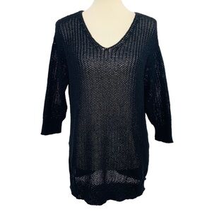 Ralph Lauren Denim & Supply Black Open Weave Tunic Sweater V-neck Womens Sz M
